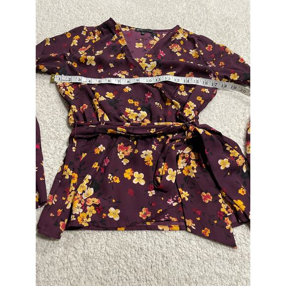 Gibson Blouse Floral Faux Wrap Top Long Sleeve Womens Size XS Purple WDP6629R - Picture 4 of 10